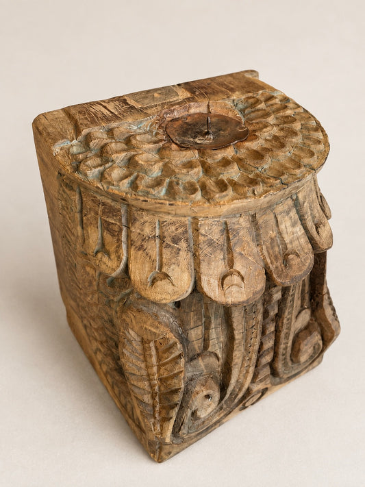 Hand-Carved Teak Wood Architectural Candle Holder