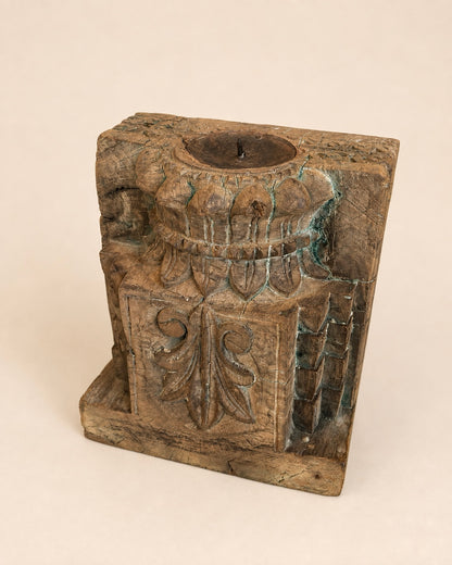 Hand-Carved Floral Wood Candle / Plant Holder