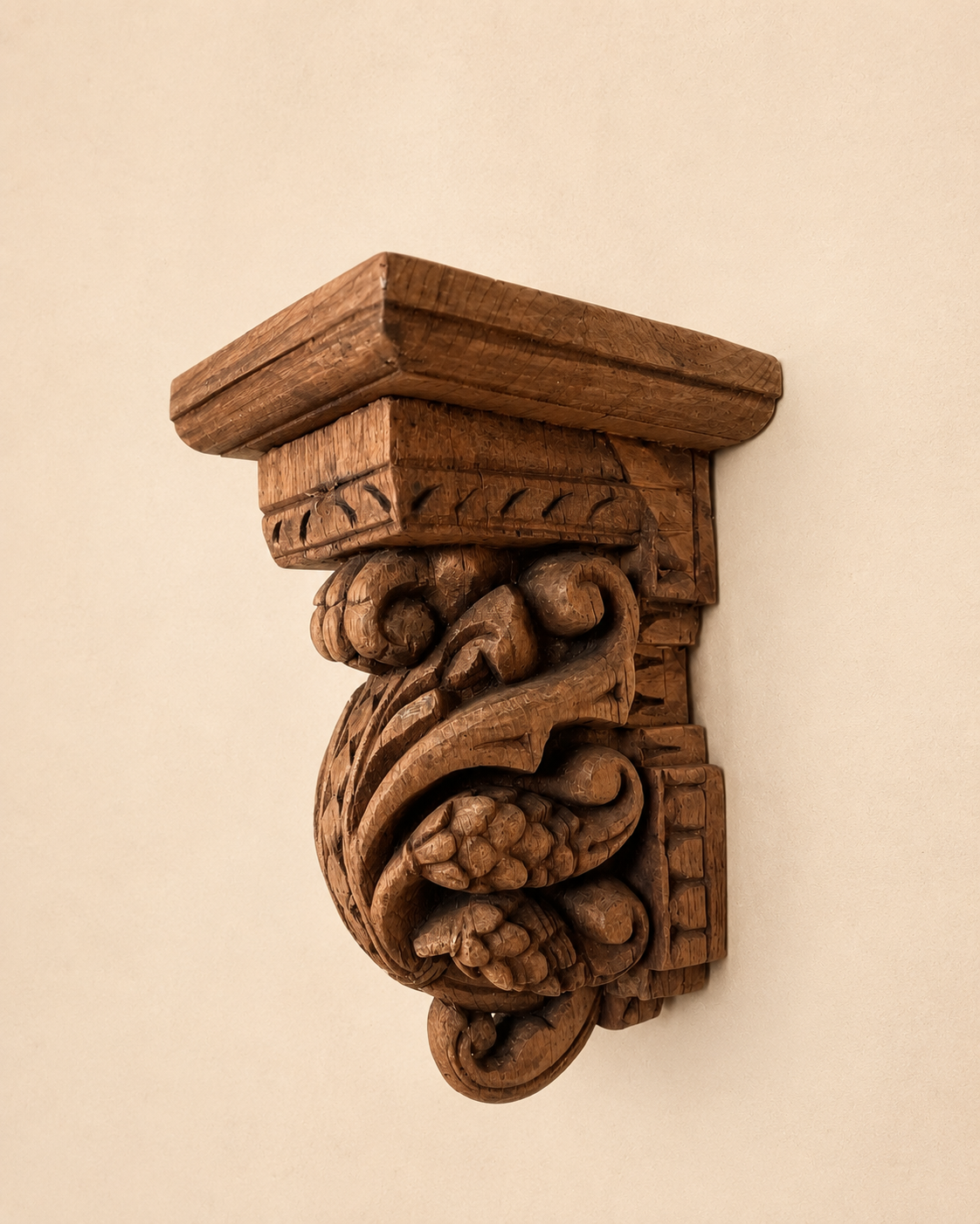 hand-carved grapevine teak wood wall shelf