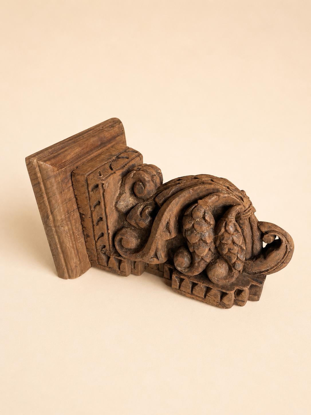 hand-carved grapevine teak wood wall shelf