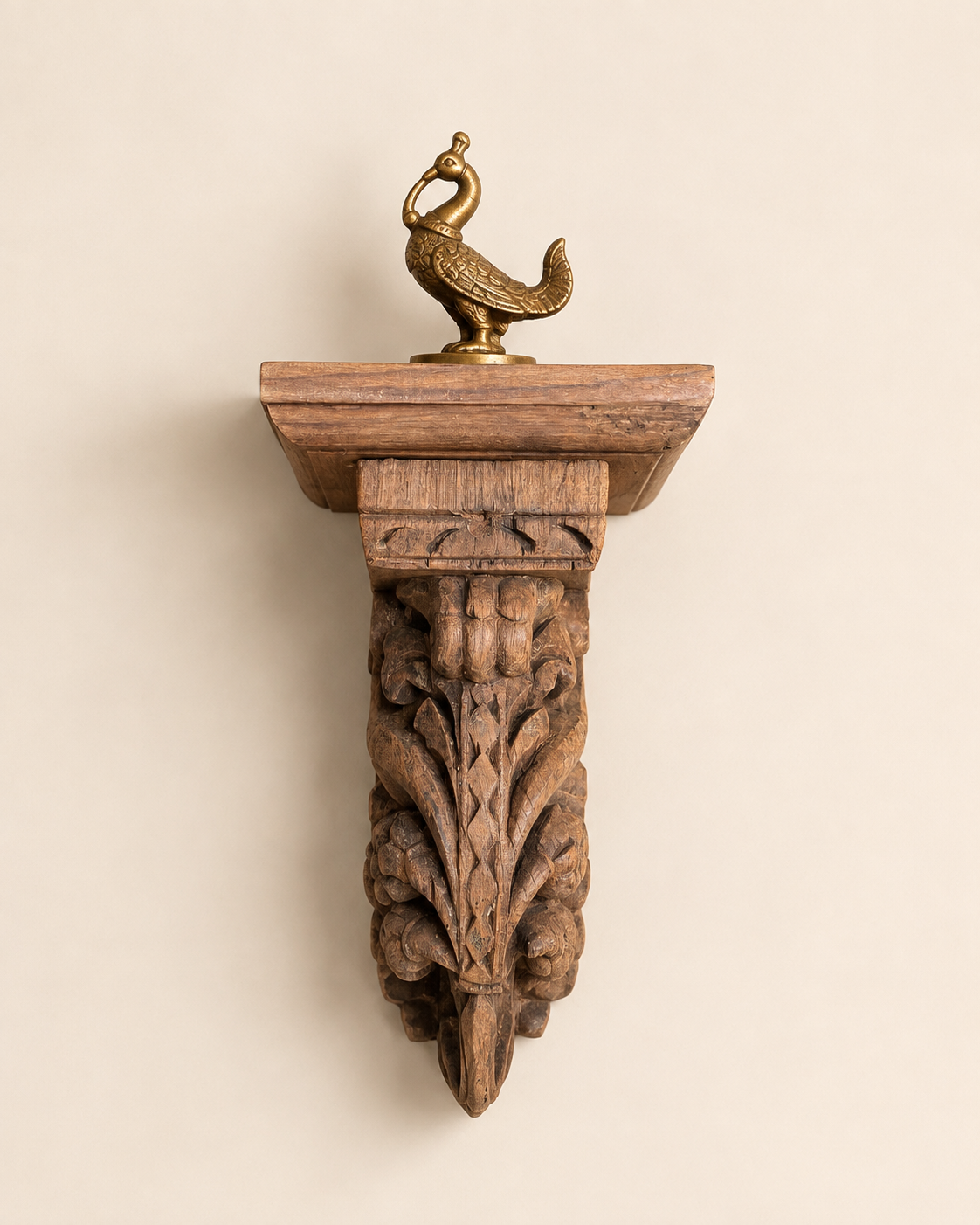 hand-carved grapevine teak wood wall shelf