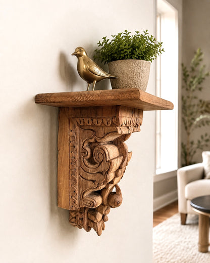 Carved Floral Wall Shelf / Vintage Wall Bracket
