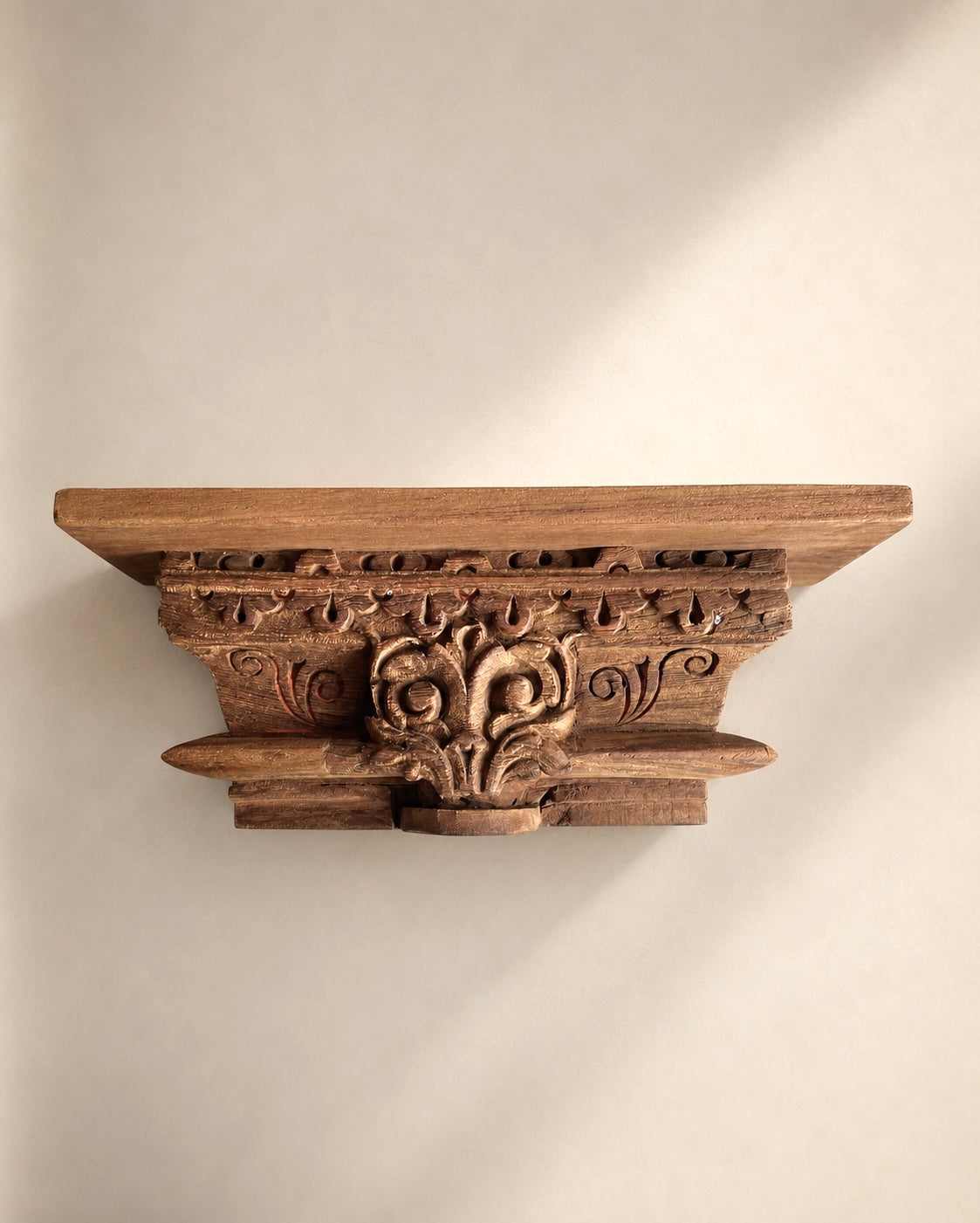 vintage ornate carved wooden wall shelf