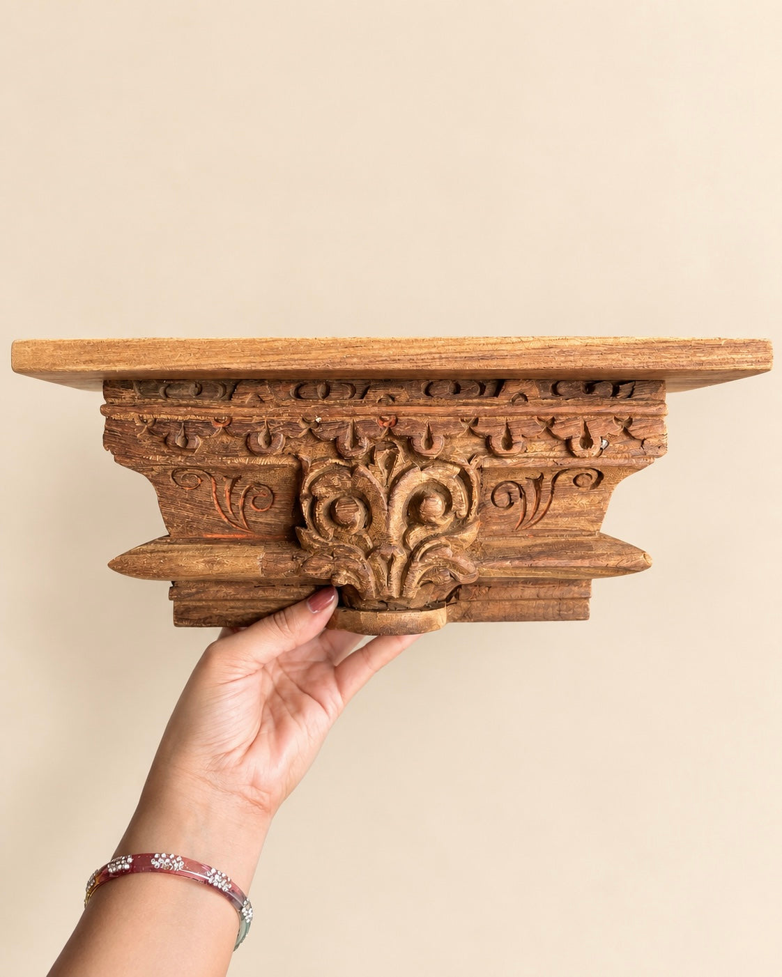 vintage ornate carved wooden wall shelf