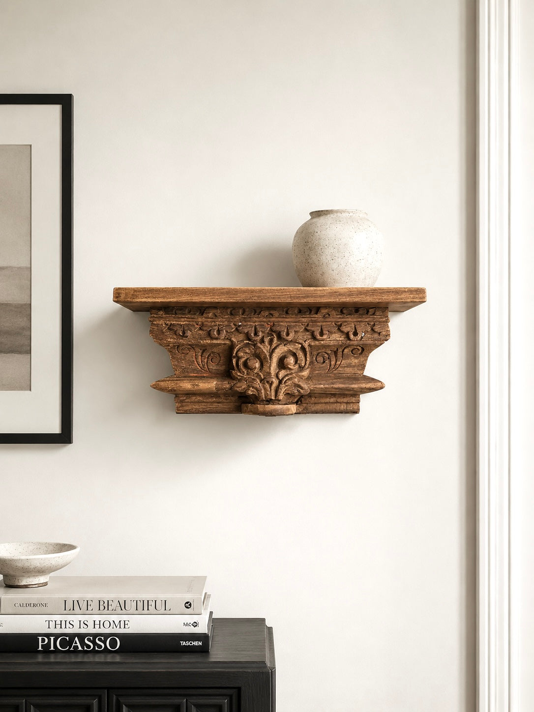 vintage ornate carved wooden wall shelf