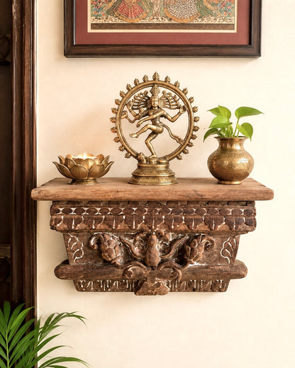 Vintage Carved Bird Motif Wooden Bracket / Wall Shelf
