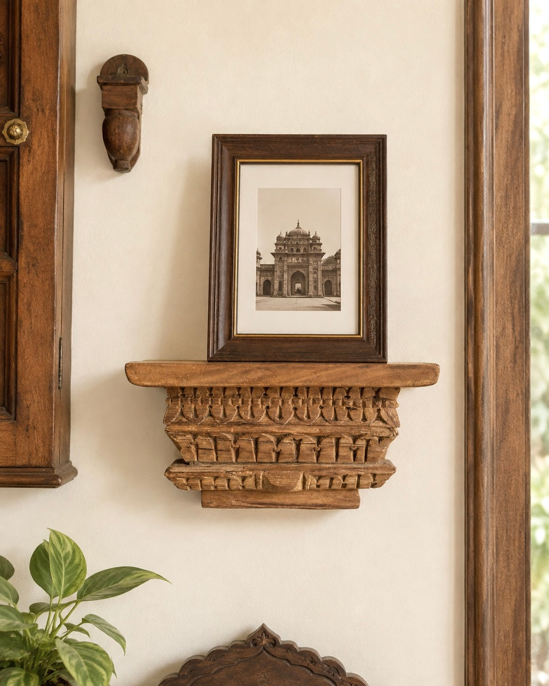 traditional architectural wooden wall shelf