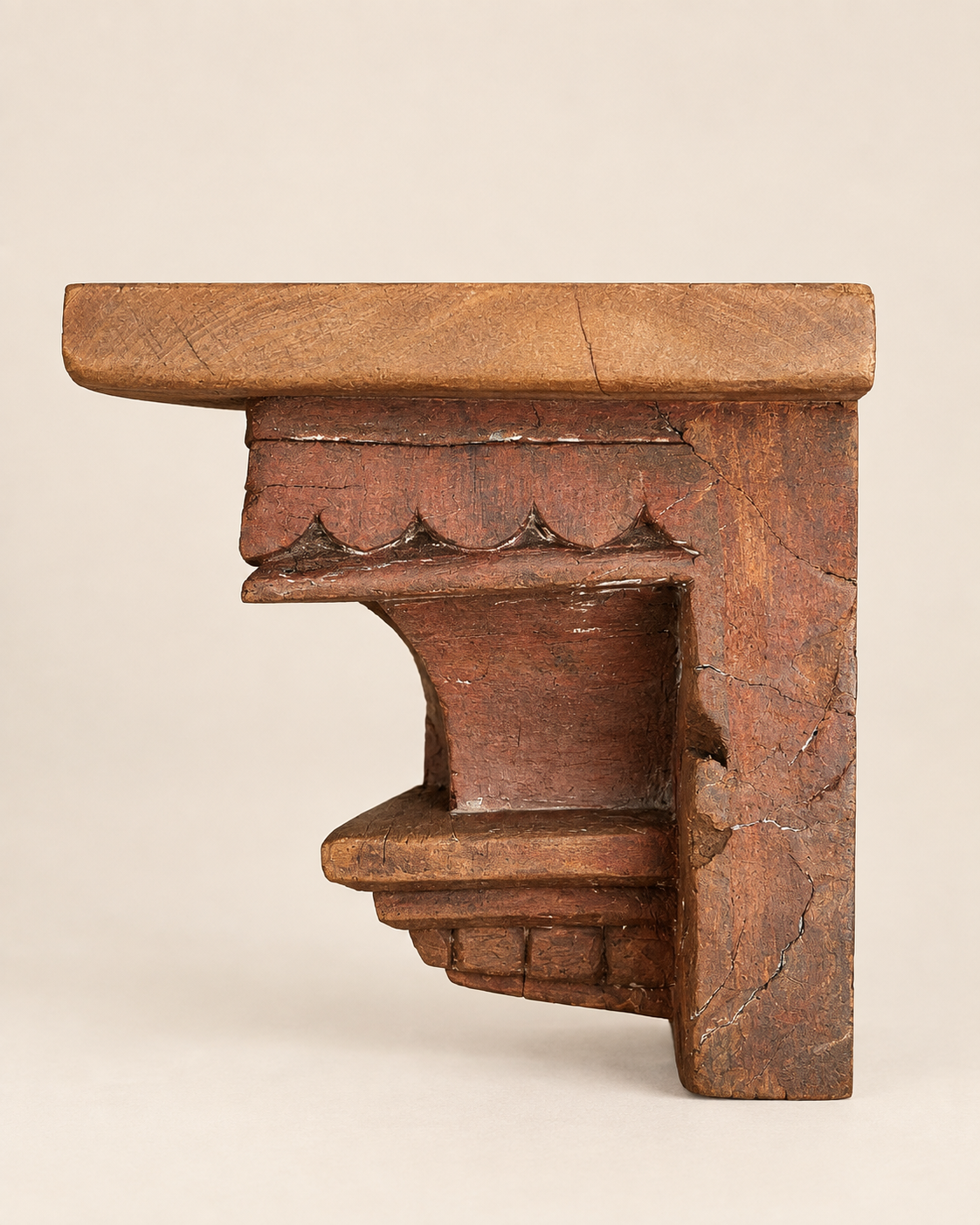 carved wooden wall shelf / bracket