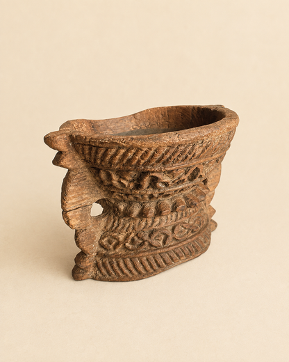 Vintage Old Hand-Carved Wooden Candle & Plant Holder