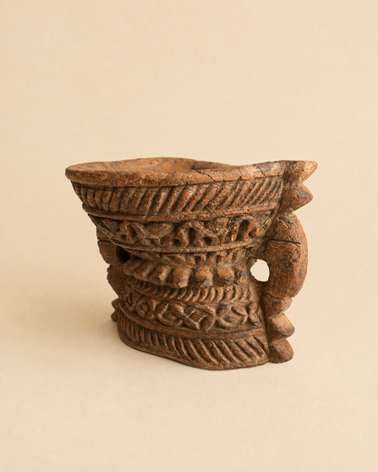 Vintage Old Hand-Carved Wooden Candle & Plant Holder