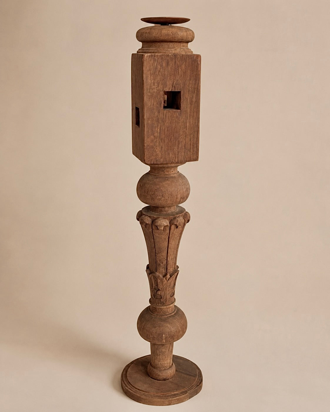 vintage hand-carved charpai leg candle holder / plant holder / statue holder