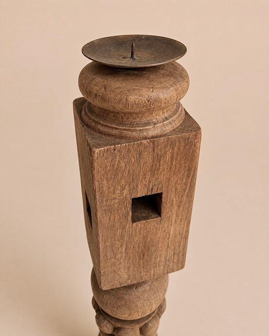 Vintage Hand-Carved Charpai Leg Candle Holder / Plant Holder / Statue Holder