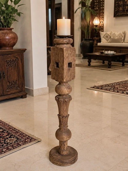 Vintage Hand-Carved Charpai Leg Candle Holder / Plant Holder / Statue Holder