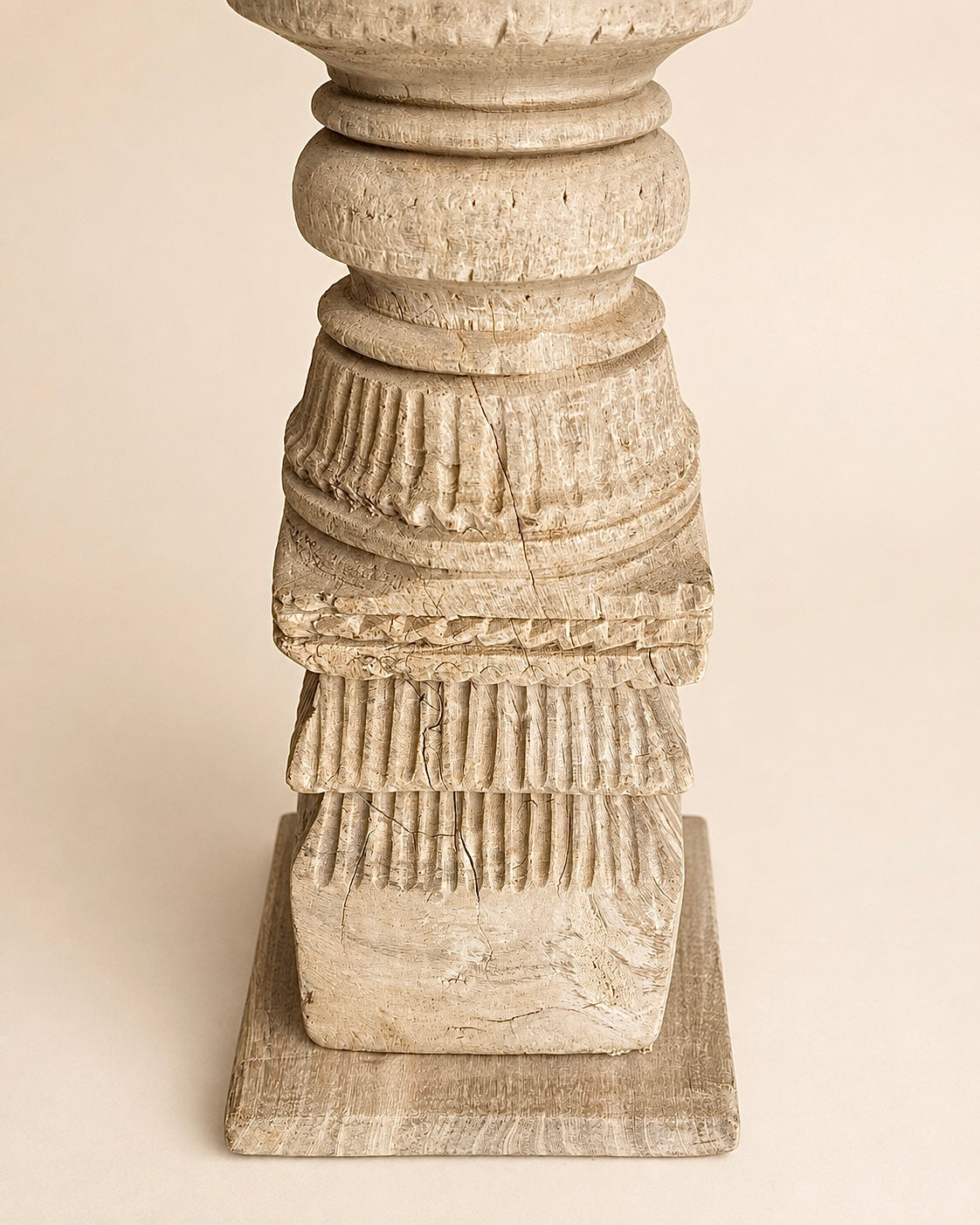 vintage carved wooden charpai leg candle holder bleach
