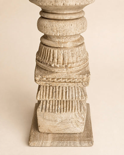 Vintage Carved Wooden Charpai Leg Candle Holder Bleach
