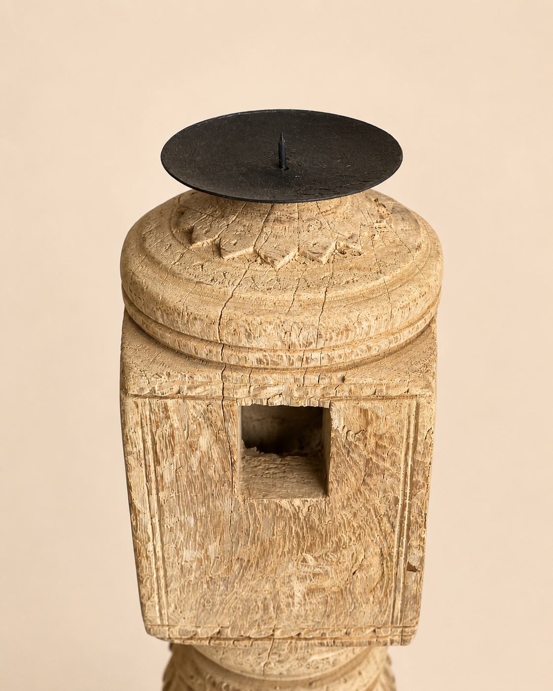 vintage carved wooden charpai leg candle holder bleach