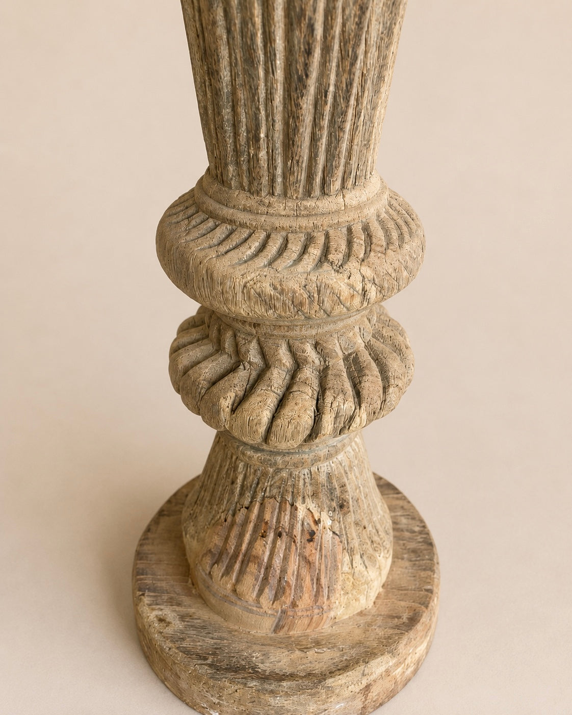 vintage old charpai leg candle & display holder – set of 2 | bleach finish