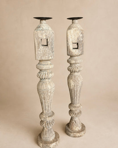 Vintage Old Charpai Leg Candle & Display Holder – Set of 2 | Bleach Finish