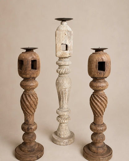 Old Charpai Leg Decorative Holders – Set of 3 | Natural & Bleach Finish