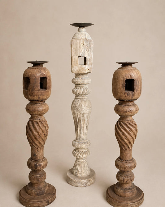Old Charpai Leg Decorative Holders – Set of 3 | Natural & Bleach Finish