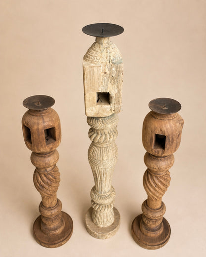 Old Charpai Leg Decorative Holders – Set of 3 | Natural & Bleach Finish