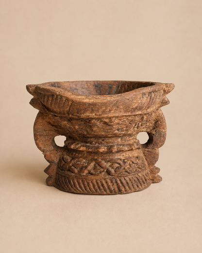 Vintage Old Hand-Carved Wooden Candle & Plant Holder