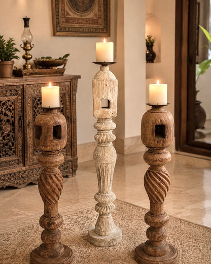 Old Charpai Leg Decorative Holders – Set of 3 | Natural & Bleach Finish
