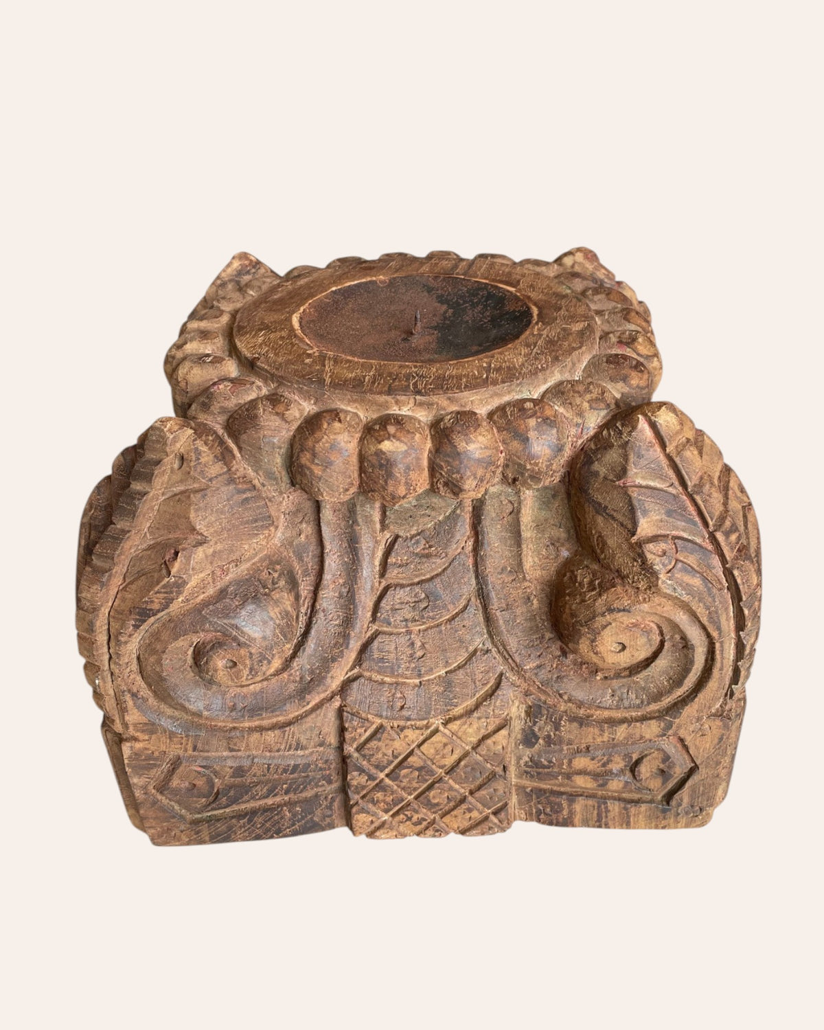 vintage hand-carved pillar base candle holder