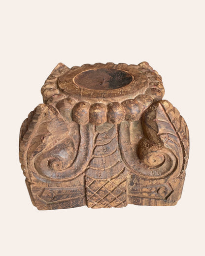 Vintage Hand-Carved Pillar Base Candle Holder