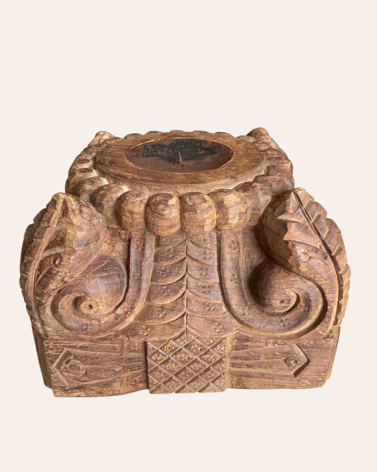 vintage hand-carved pillar base candle holder