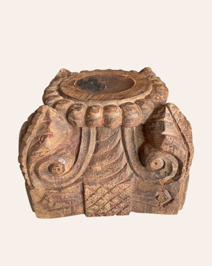 Vintage Hand-Carved Pillar Base Candle Holder