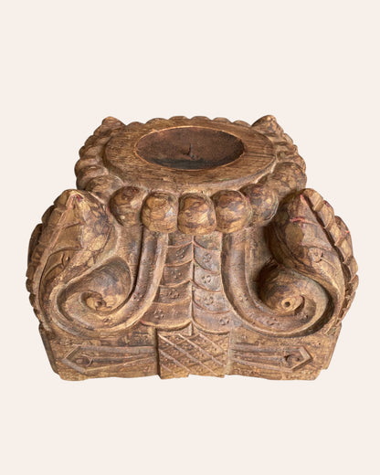 Vintage Hand-Carved Pillar Base Candle Holder