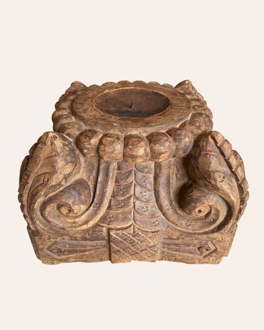 Vintage Hand-Carved Pillar Base Candle Holder