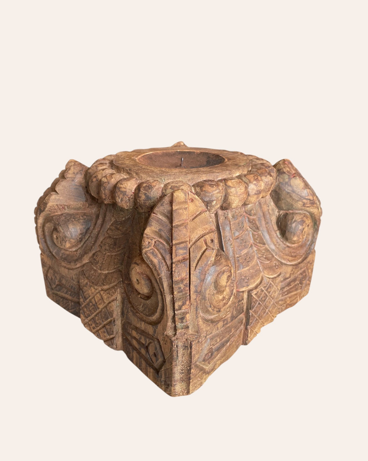 vintage hand-carved pillar base candle holder