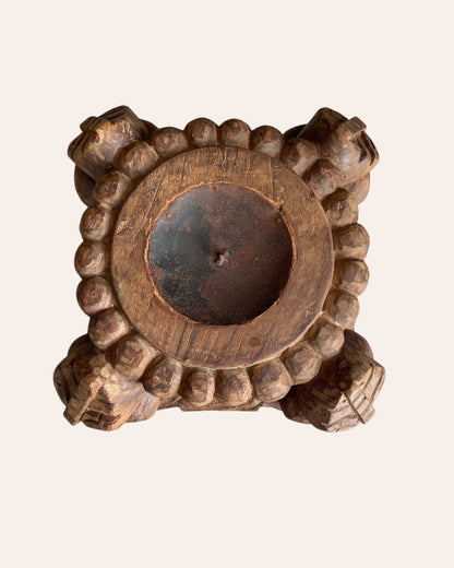 Vintage Hand-Carved Pillar Base Candle Holder