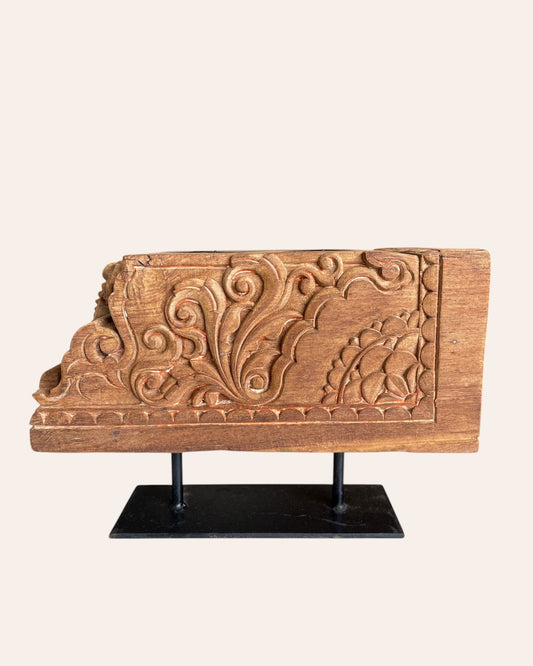 Vintage Hand-Carved Floral Décor on Iron Stand