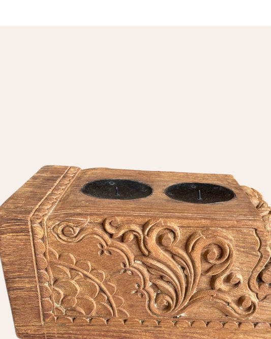 Vintage Hand-Carved Floral Décor on Iron Stand