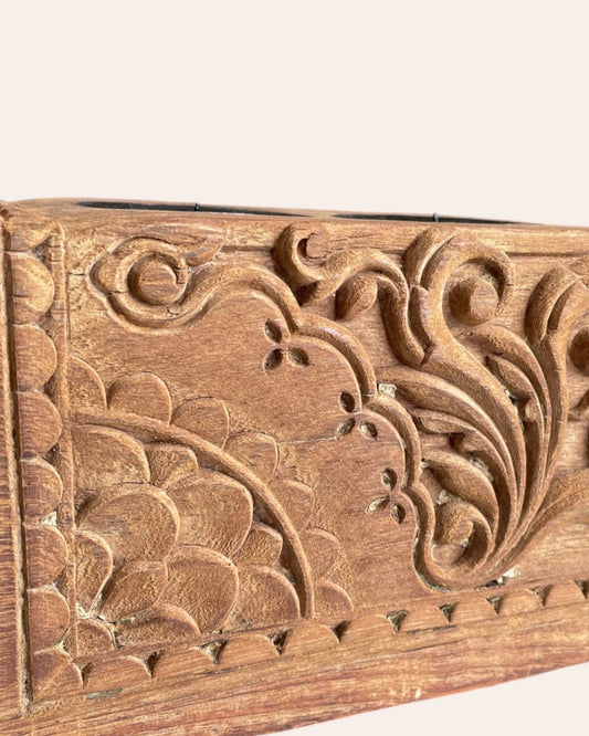 Vintage Hand-Carved Floral Décor on Iron Stand