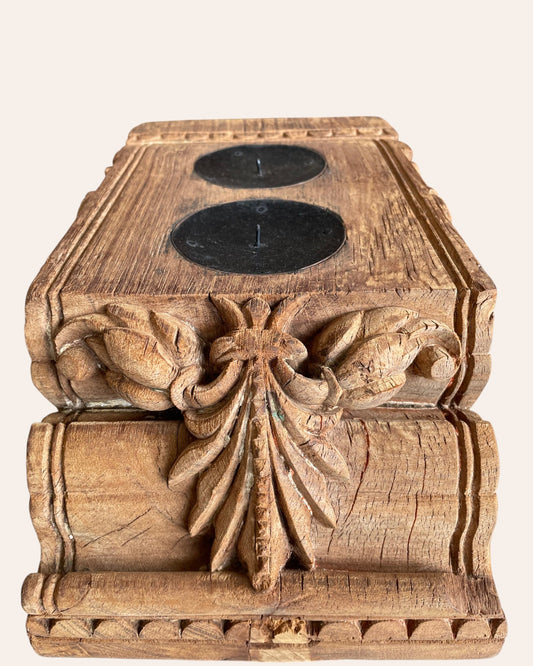 Vintage Hand-Carved Floral Décor on Iron Stand