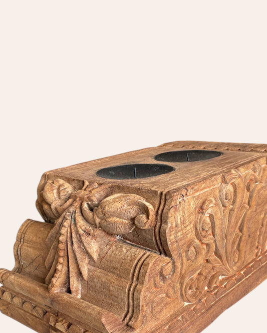 Vintage Hand-Carved Floral Décor on Iron Stand