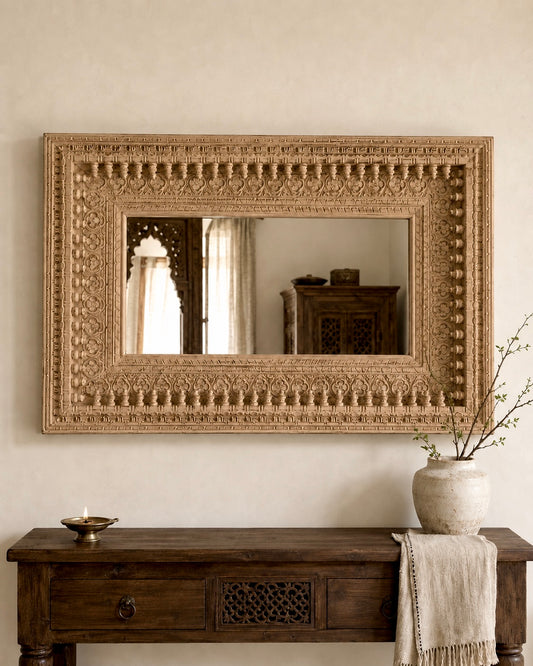 Horizontal Spindle Detailing Wall Hanging Mirror Frame