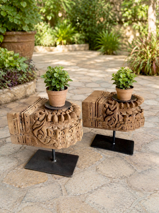 Vintage Hand-Carved Multipurpose Décor Stands – Set of Two