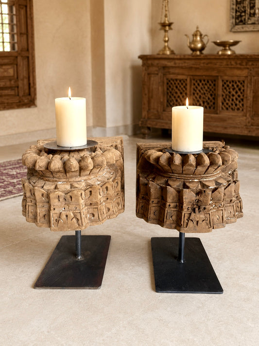 Vintage Hand-Carved Multipurpose Décor Stands – Set of Two