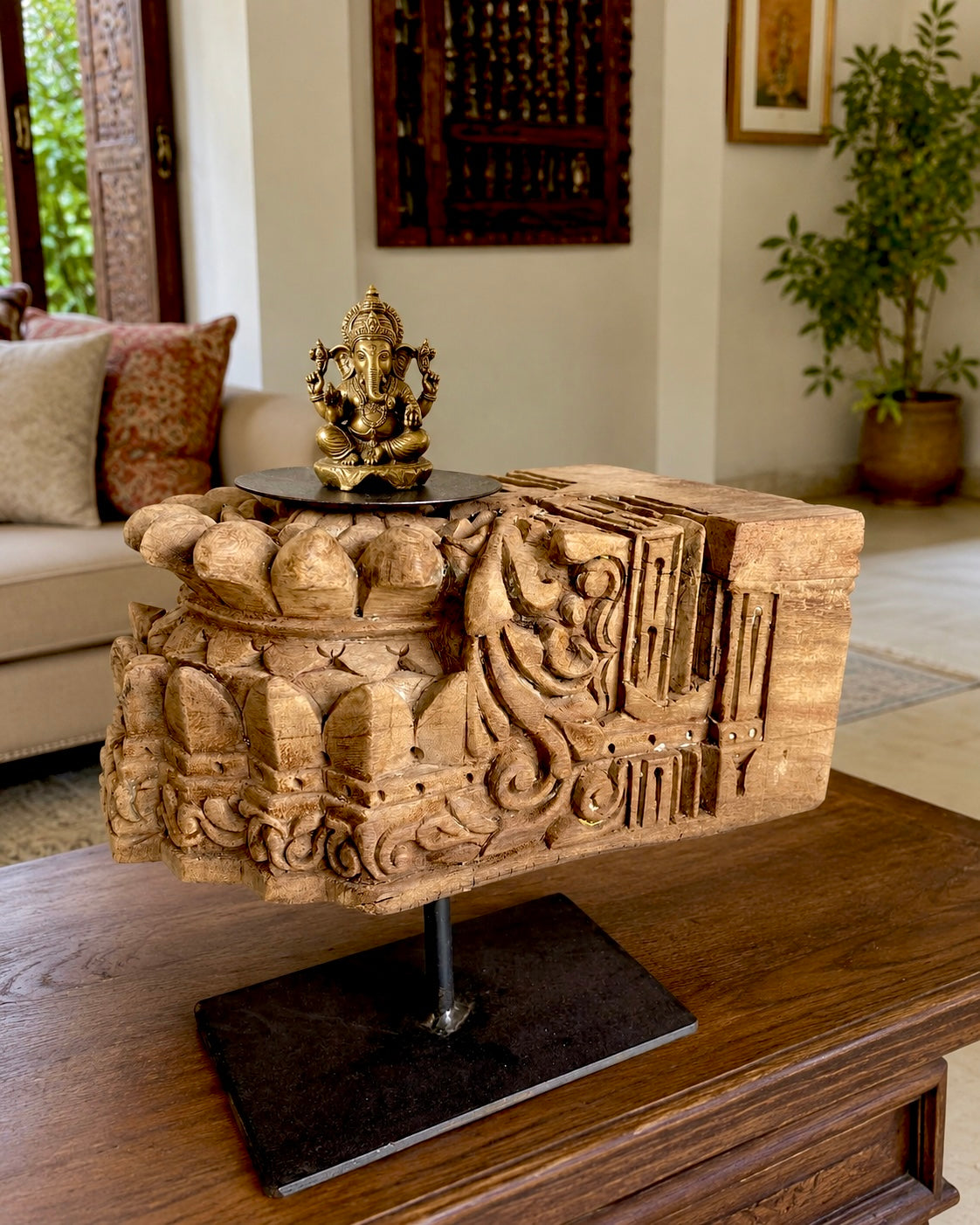 vintage hand-carved floral candle stand / statue holder / plant holder