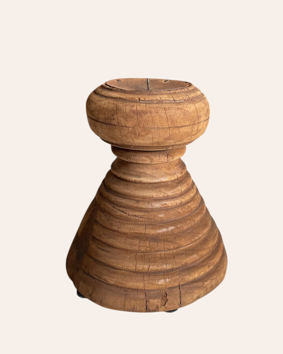 vintage round wooden candle, planter & statue holder