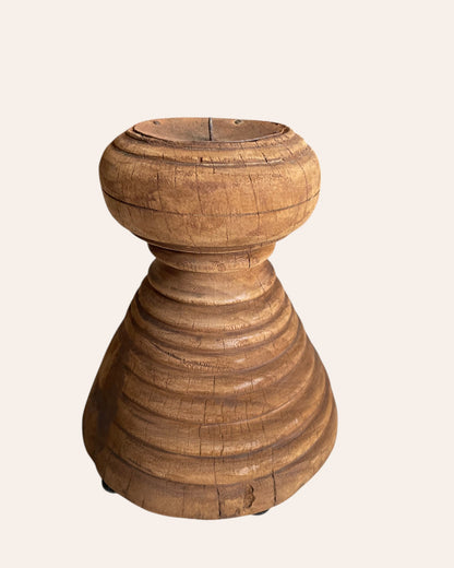 Vintage Round Wooden Candle, Planter & Statue Holder