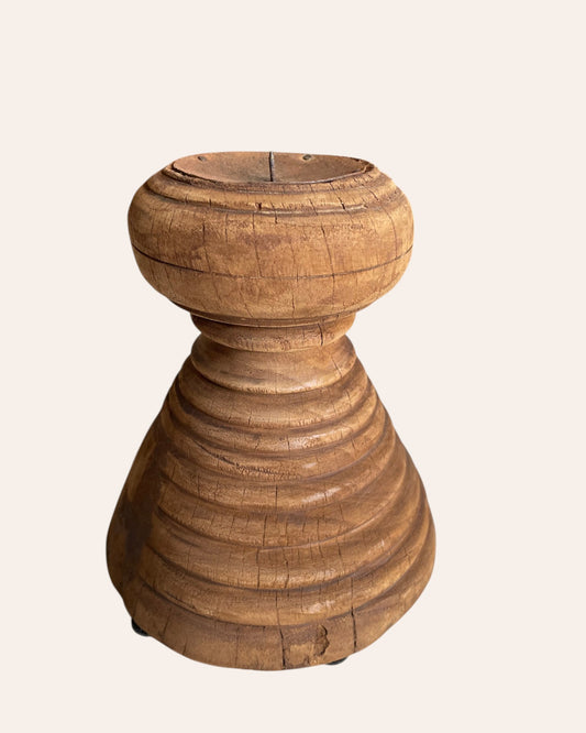 Vintage Round Wooden Candle, Planter & Statue Holder