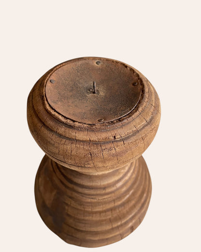 Vintage Round Wooden Candle, Planter & Statue Holder