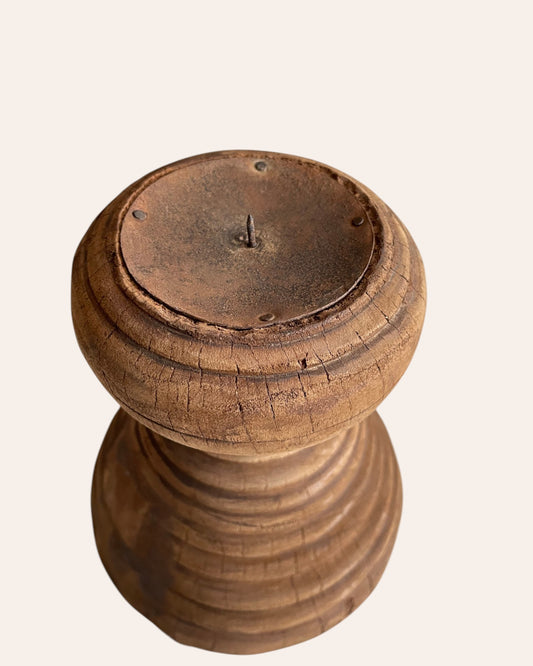 Vintage Round Wooden Candle, Planter & Statue Holder