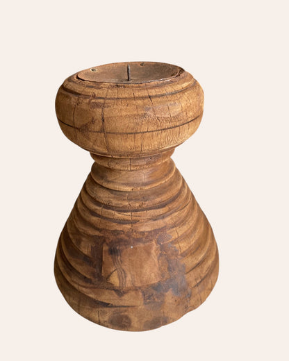 Vintage Round Wooden Candle, Planter & Statue Holder